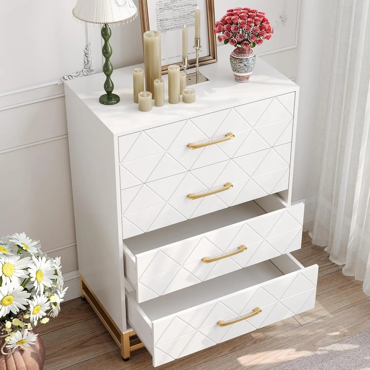 Wooden Dresser for Bedroom, Dressers & Chest of Drawers with 4 Drawer, Wood nightstand for Storage and Organization
