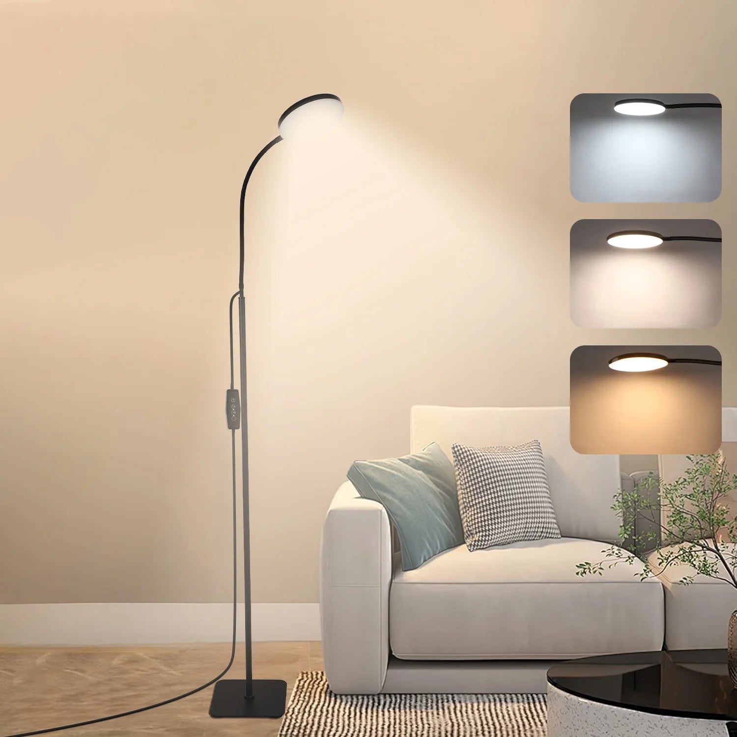 Circular LED floor lamp with 3 color temperatures 5 brightness adjustment levels suitable for living rooms bedrooms offices