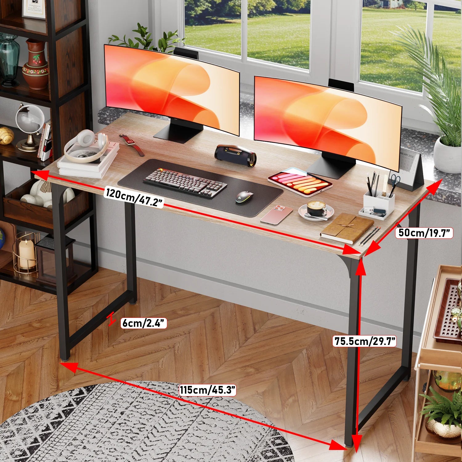 47 Inch Computer Desk Home Office Study Gaming Writing Square Table Modern Simple Style Compact with Metal Frame Easy Assembly