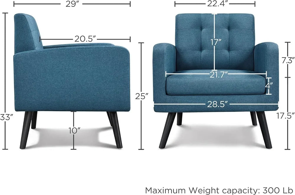 Mid-Century Accent Chair – Upholstered Armchair with Tufted Back & Wood Legs