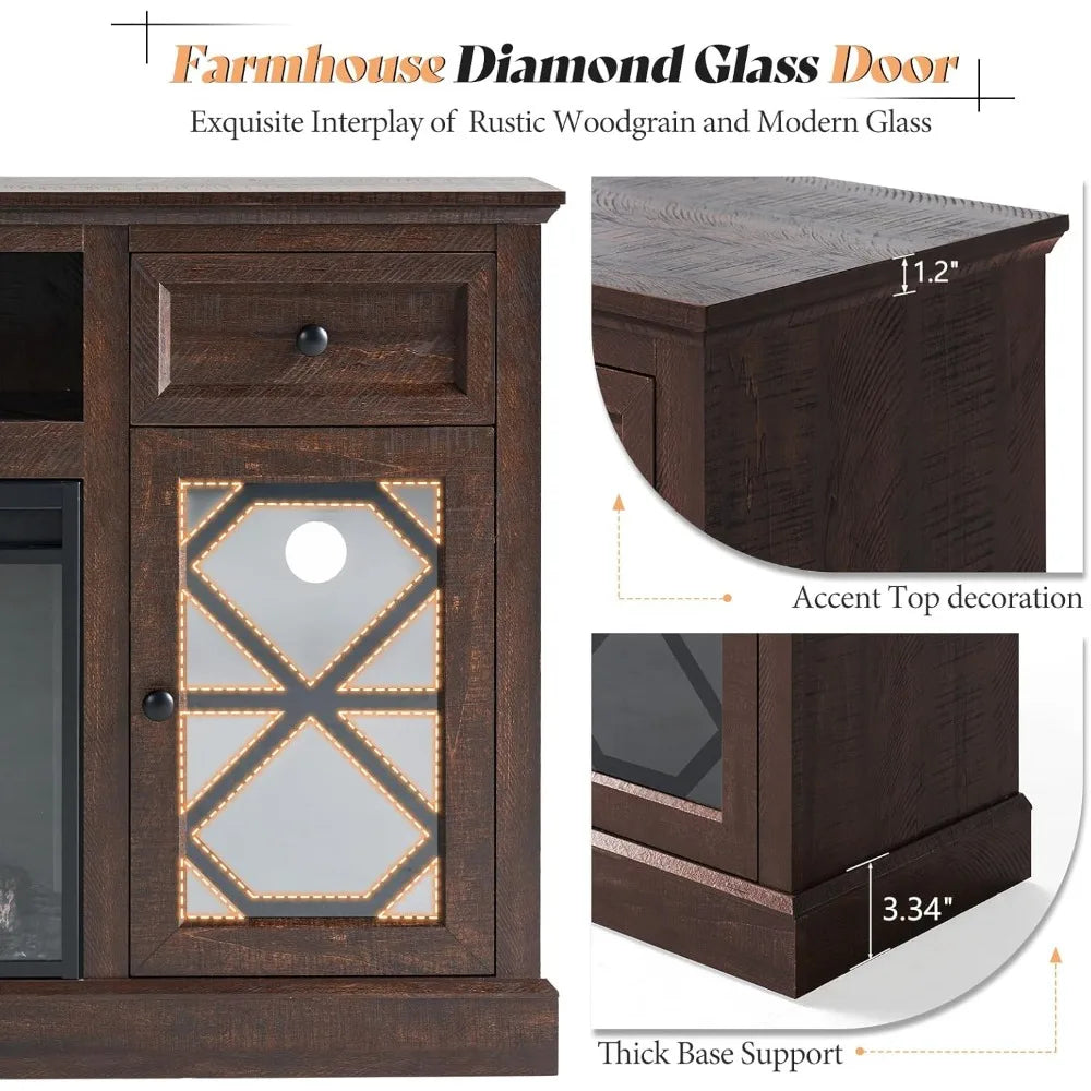 Farmhouse Style 70-Inch Fireplace TV Stand, Accommodates 80-Inch TVs, Large LED Entertainment Center with 37-Inch Firep