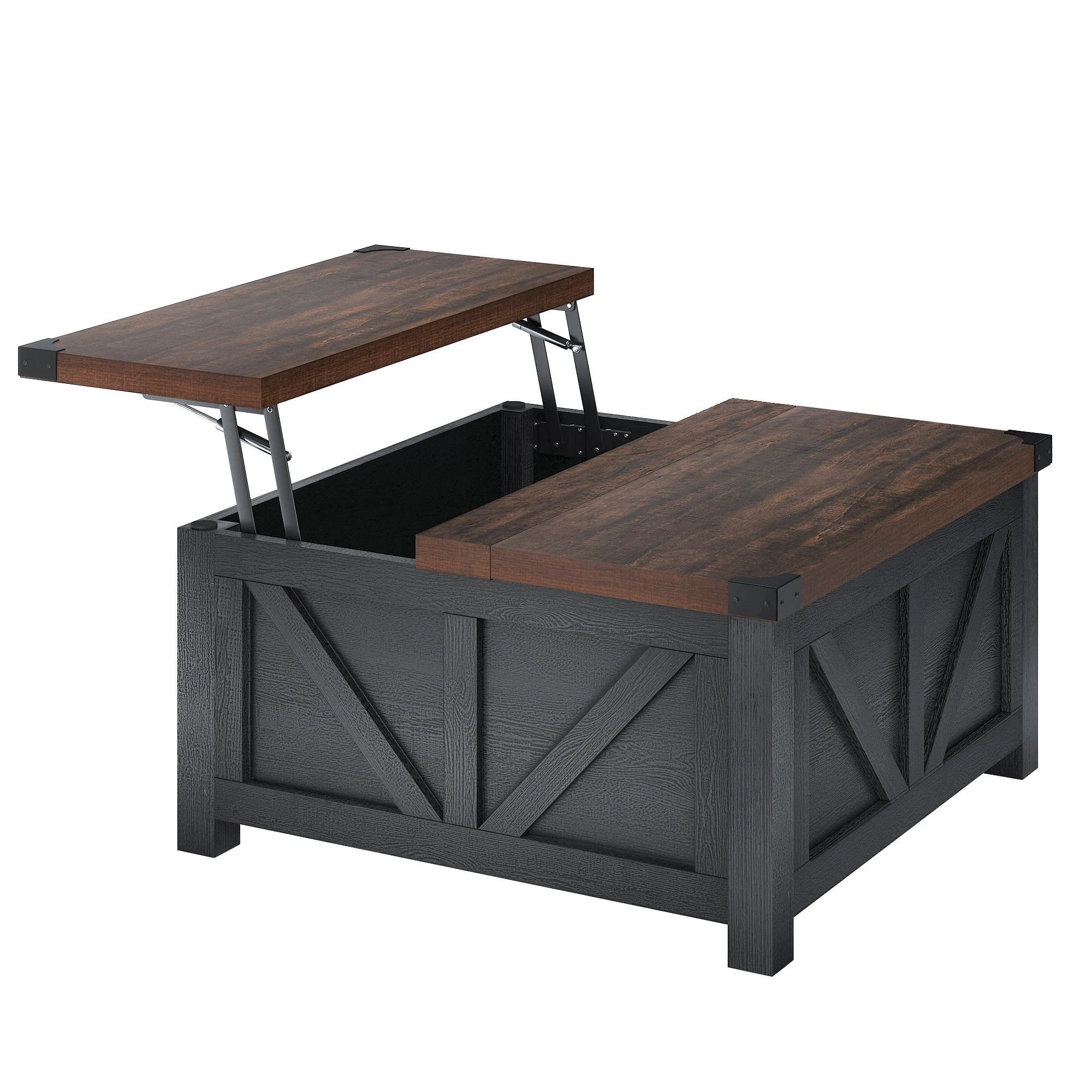 Lift-Top Coffee Table with Storage – 35.6”/40” Square Farmhouse Coffee Table