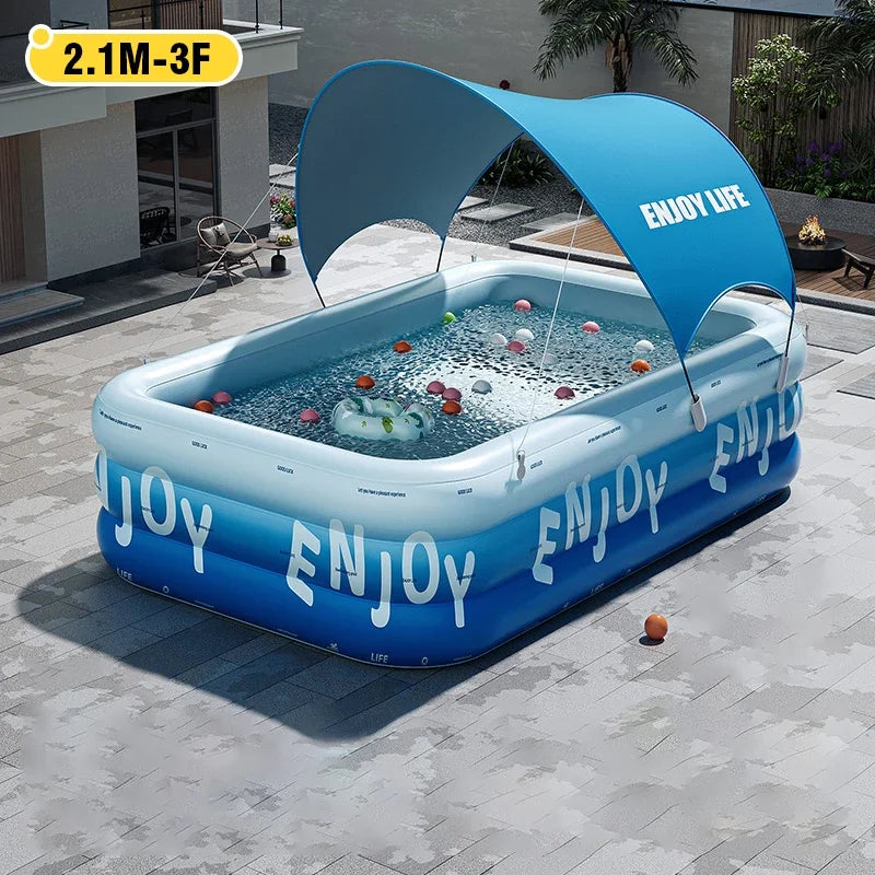 Inflatable Family Swimming Pool with Canopy – Large Outdoor Pool (3m / 2.6m / 2.1m / 1.8m)