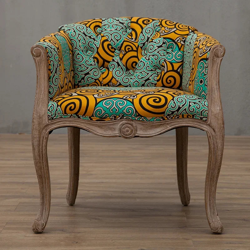 European Solid Wood Leisure Sofa Chair – Antique-Style Accent Armchair