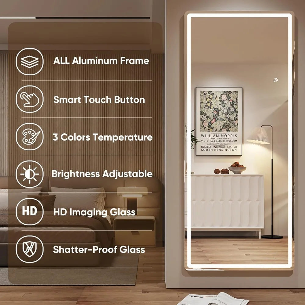 Antok LED Illuminated Full-Length Floor Mirror, 71 x 28 Freestanding Lighted Mirror for Hanging or Standing Use