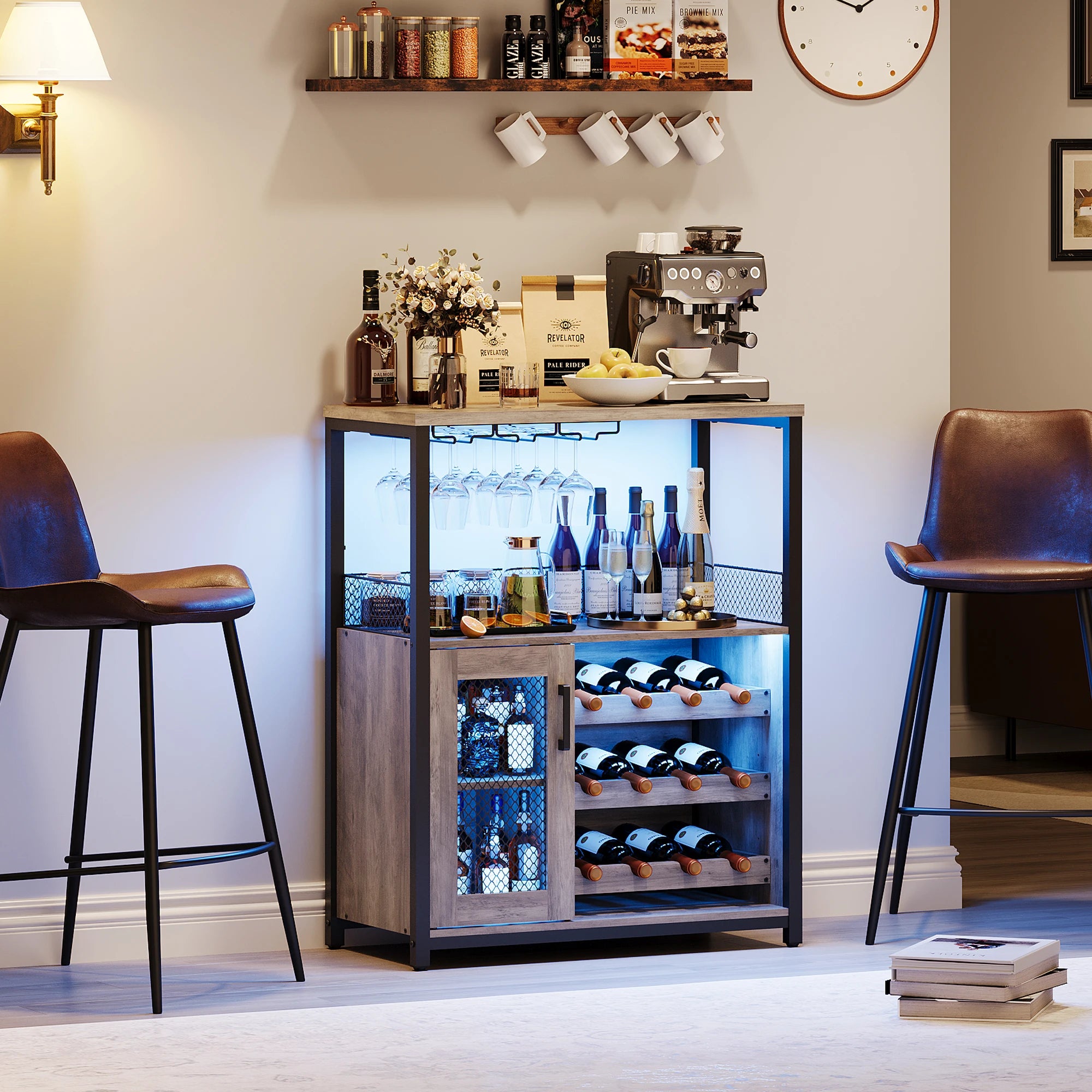 Industrial Wine Bar Cabinet – Removable Wine Storage with LED Lights
