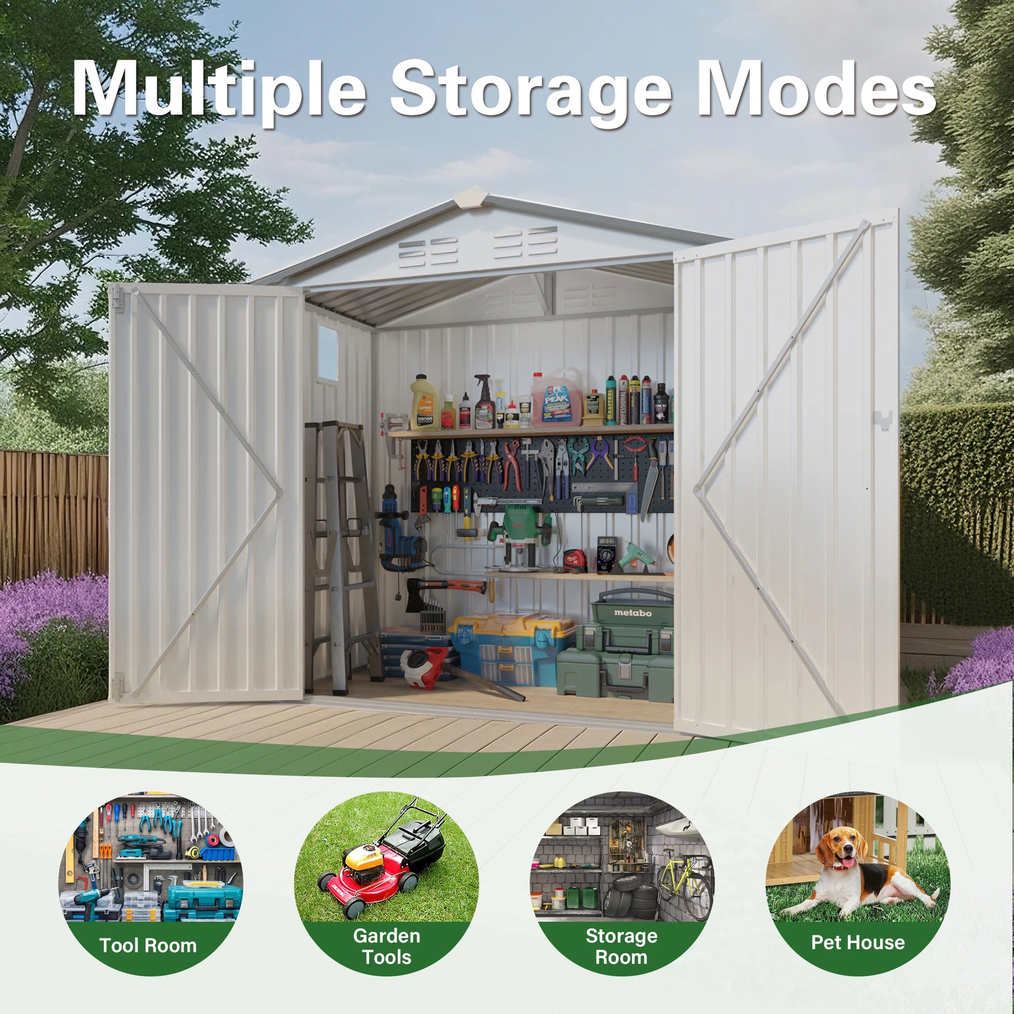 SUSUA 6X 3.6FT  white Metal Outdoor Storage Shed with Peaked Roof Watertight with Clear Window and Lockable Door Compact