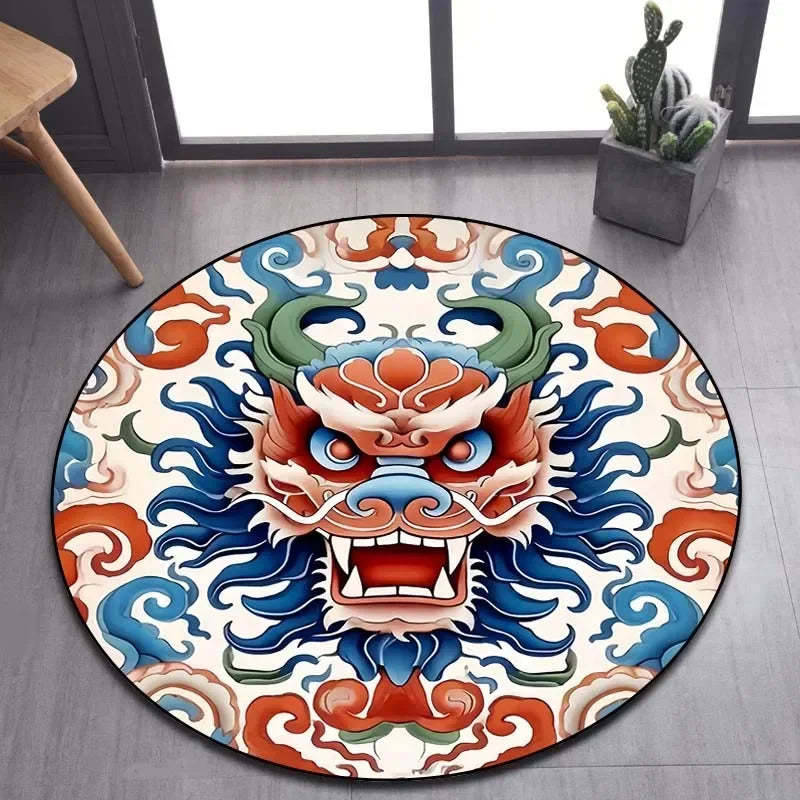 Cartoon 3D dragon pattern round carpet, suitable for living room bedroom sofa game room decoration carpet, non-slip floor mat