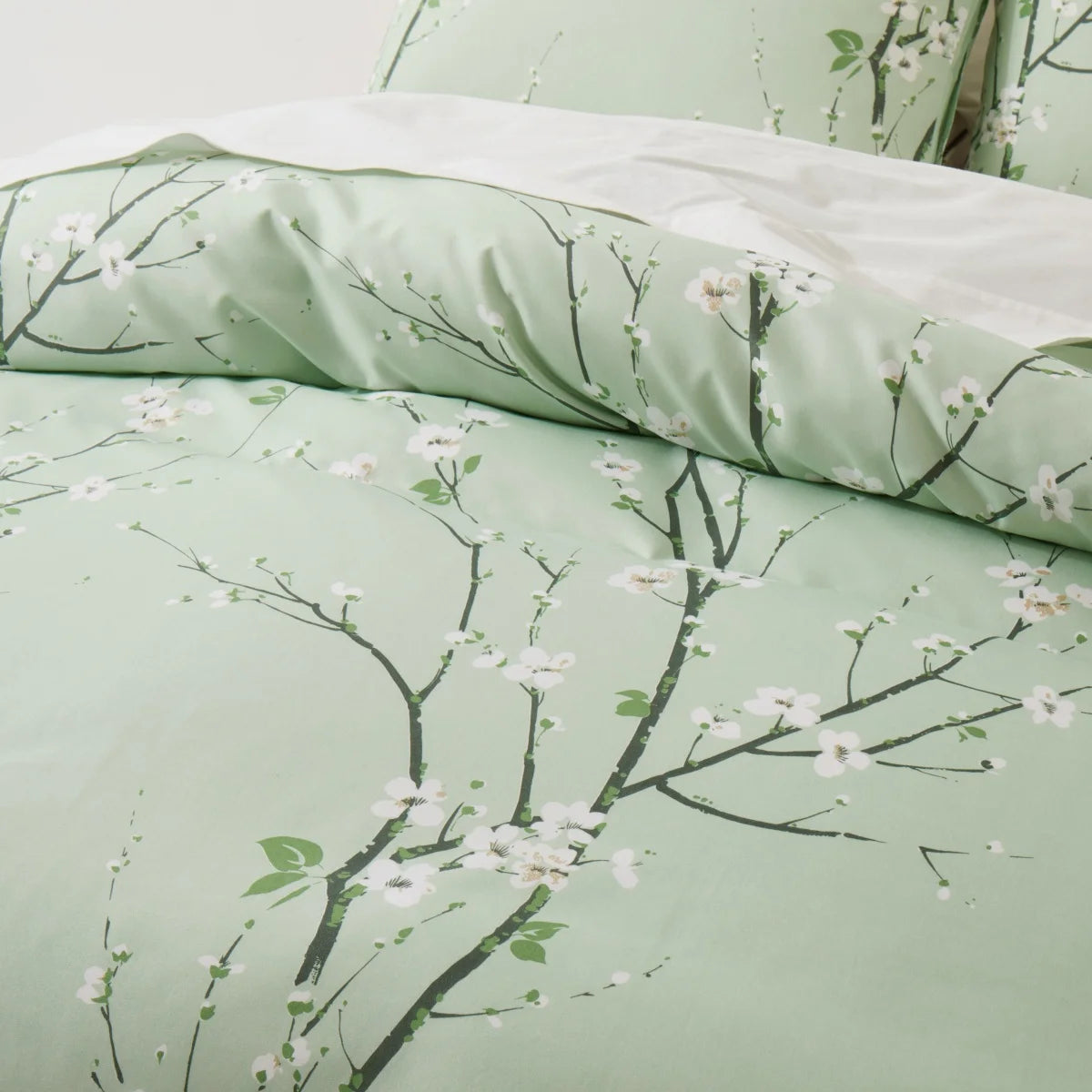 Sage Green Floral Duvet Cover Twin Queen 2/3 Pieces Flower Plum Blossom Bedding Set Reversible Botanical Branch Comforter Cover