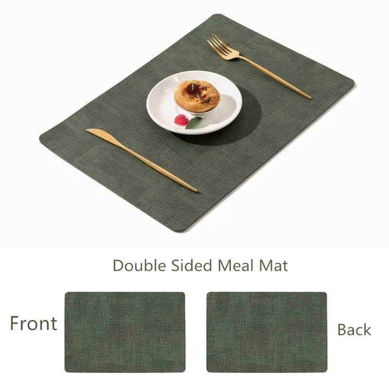 Dual-Sided PU Canvas Texture Placemat,Waterproof Heatproof 43x30cm Non-Slip Dining Table Mat,Washable for Home and Hotel Use