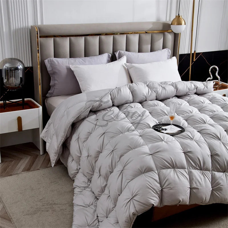 High Grade 100% White Goose Down Quilt Winter Warm Feather Duvet Queen King Cozy Lightweight 3D Bread Comforter Pinch Pleated