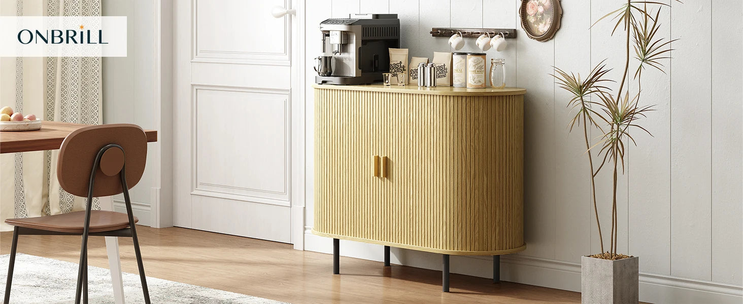 Sideboard Buffet Cabinet with Sliding Door, Storage Cabinet & Adjustable Shelf, Coffee Bar Cabinet Console Table