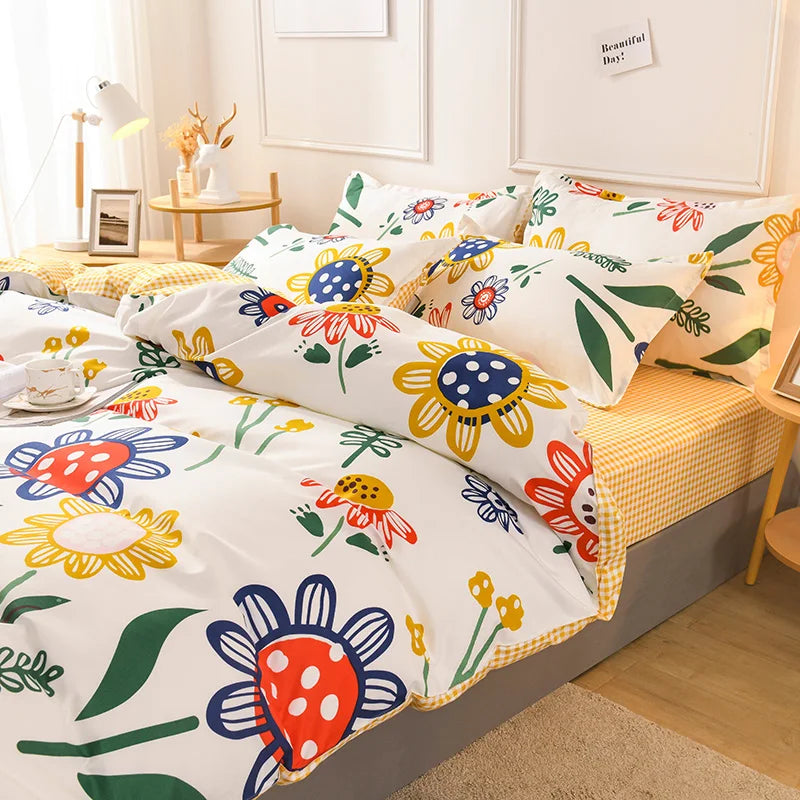 1Pc Ins Style Aloe Vera Cotton Quilt Cover Set Pillowcase Suitable for Bedroom Apartment, Suitable for All Seasons, Skin-Friendly and Comfortable 150/180/200cm(1Pc Quilt Cover + 2Pc Pillowcase)