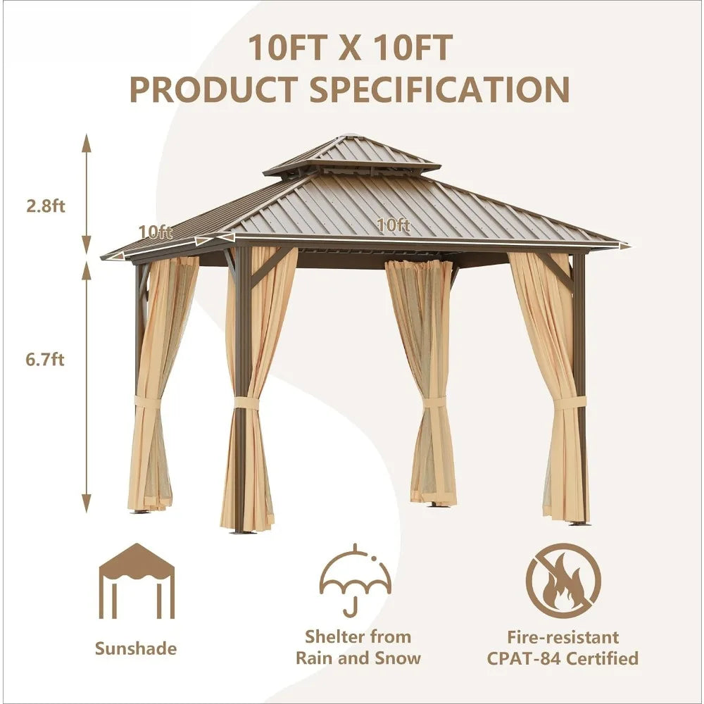 Hardtop Patio Gazebo – 10 ft × 10 ft Aluminum Frame with Double Roof