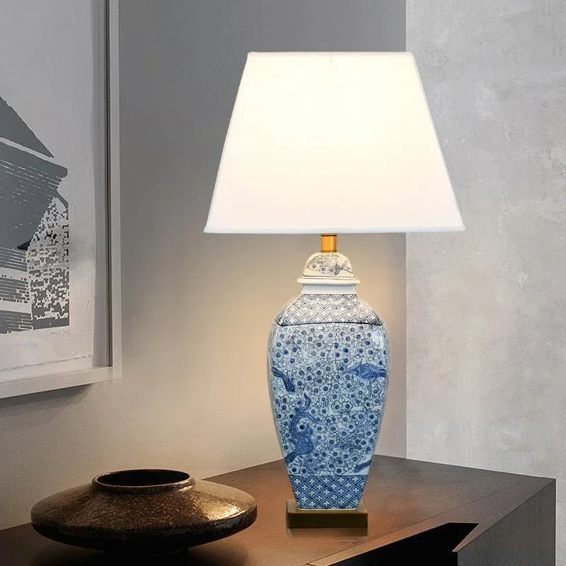 ELARA Contemporary Blue CeramicTable Lamp Luxury Creativity Living Room Bedroom Study Hotel engineering Desk Light