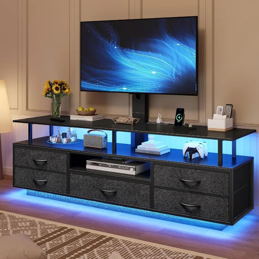 51.2inch Black TV Stand with Mount for 32 55 65 70 inch TVs Featuring Builtin Power Outlets and Ample Storage Space Ideal for L