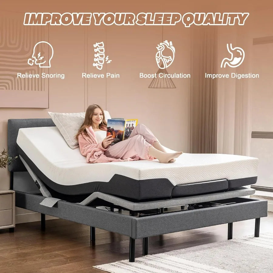 Queen Adjustable Bed Frame – Zero Gravity with 3D Massage & Upholstered Design