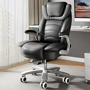 GYI Big and Tall Office Chair 400lb Wide Seat, Ergonomic High Back Leather Executive Desk Chair with Flip-up Arms, White