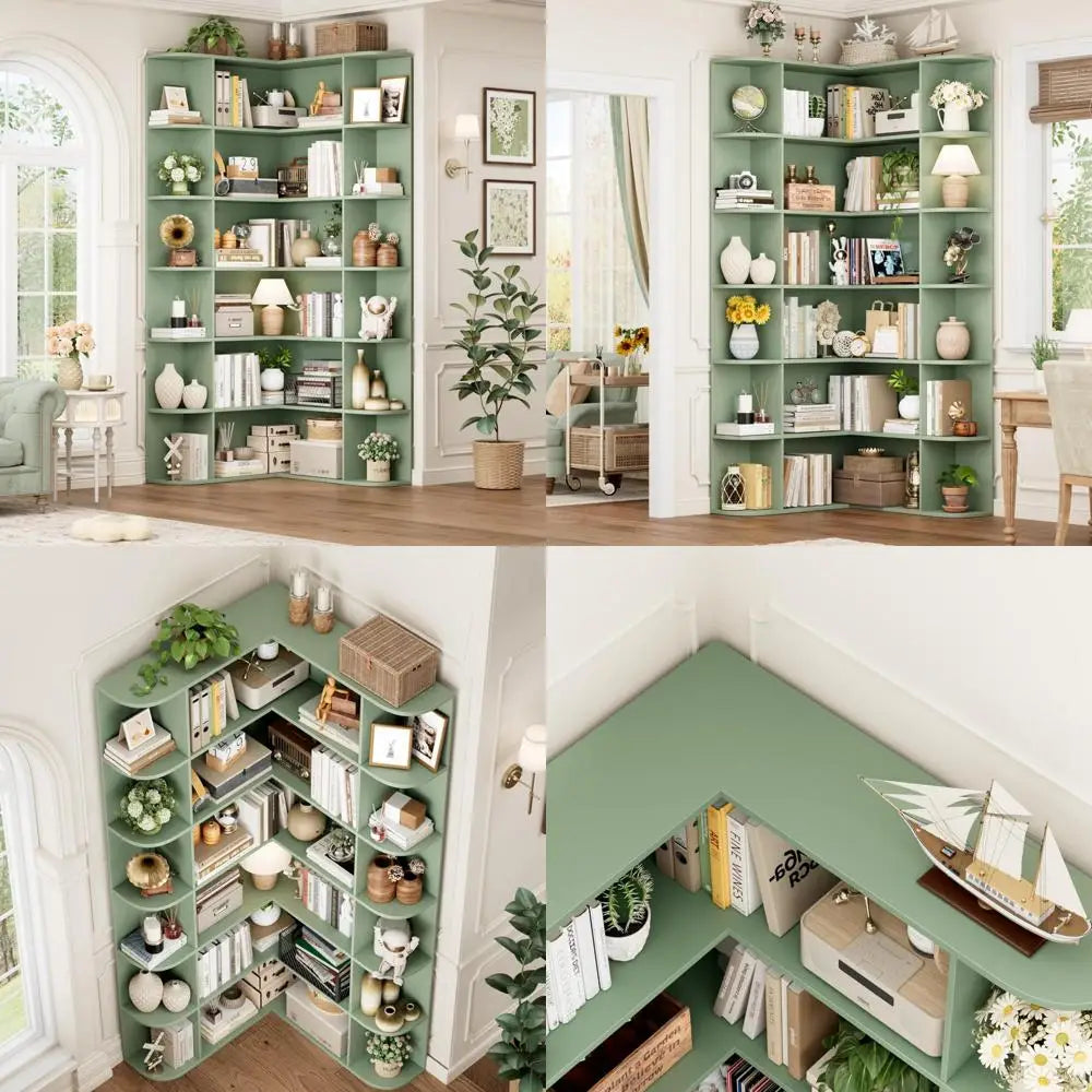 6-Tier Tall Corner Bookshelf – 74″ Wooden Open Storage Bookcase