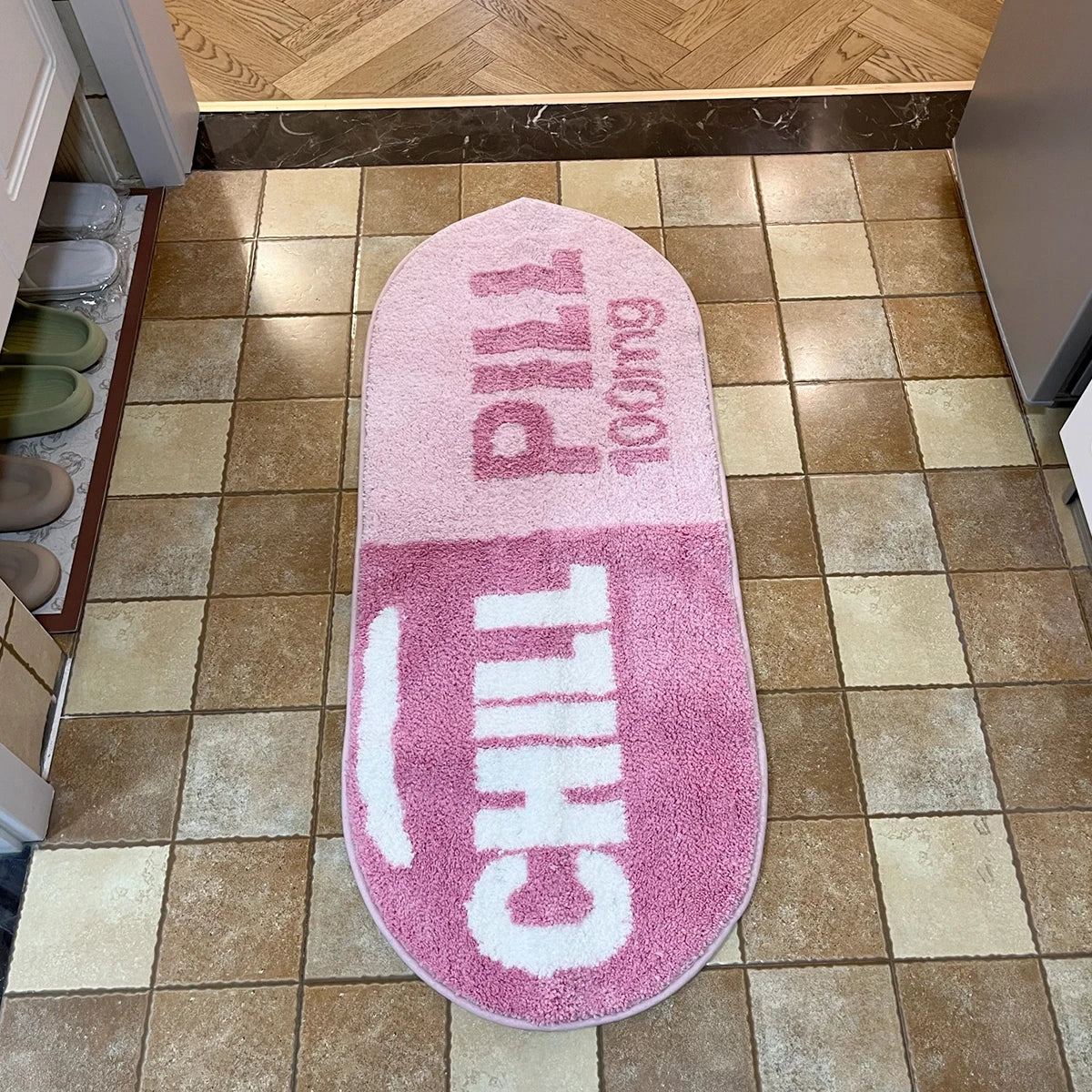 LAKEA Chill Pill Custom Rug Oval Tufted Rug Bath Mat Door Floor Mat Pink Home Decor Carpet Camping Mat Waterproof  Anti-Slip