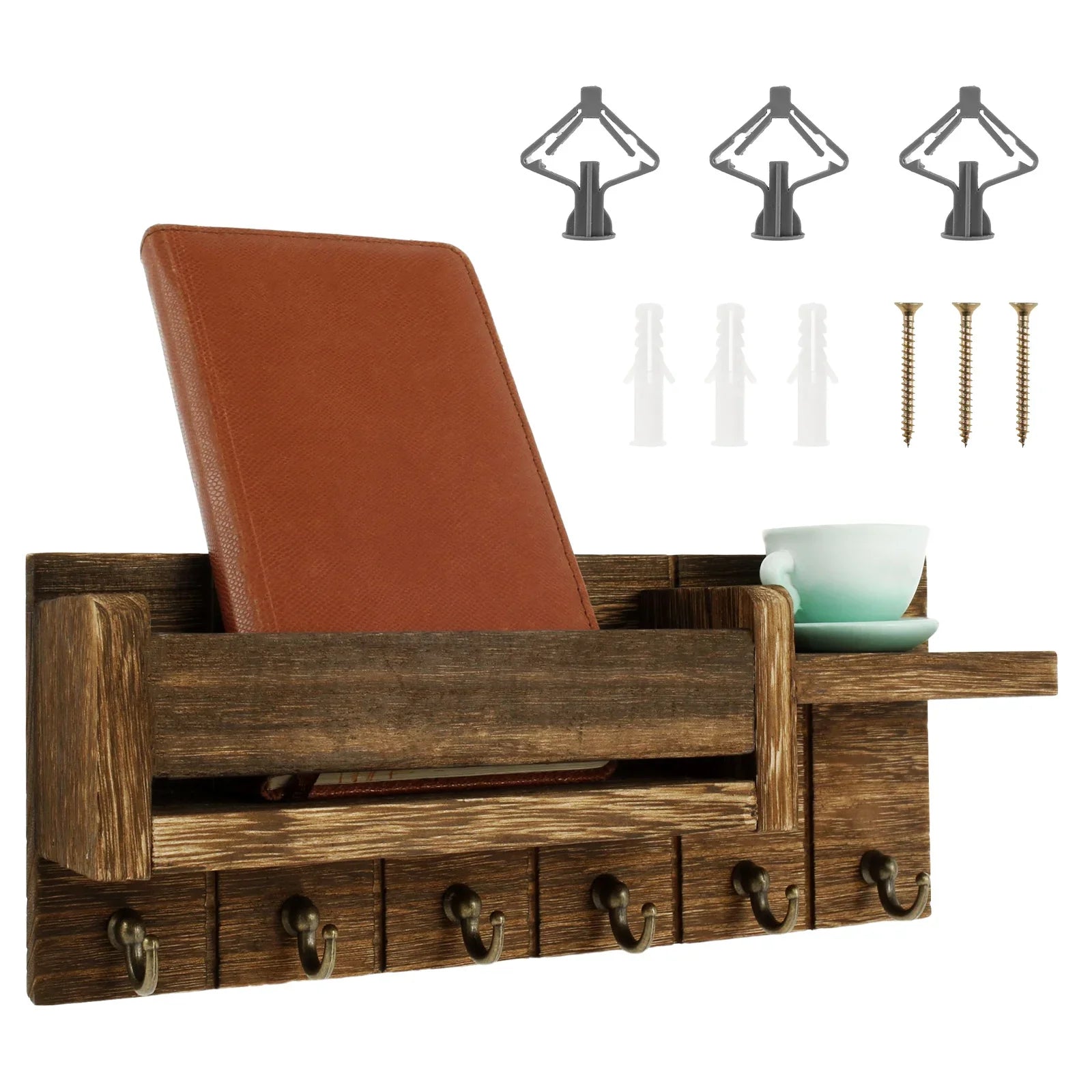 Mail Organizer for Wall Mount Mail Organizer for Wall Mount Key Holder with Shelf Includes Letter Holder and Hooks for Hallway