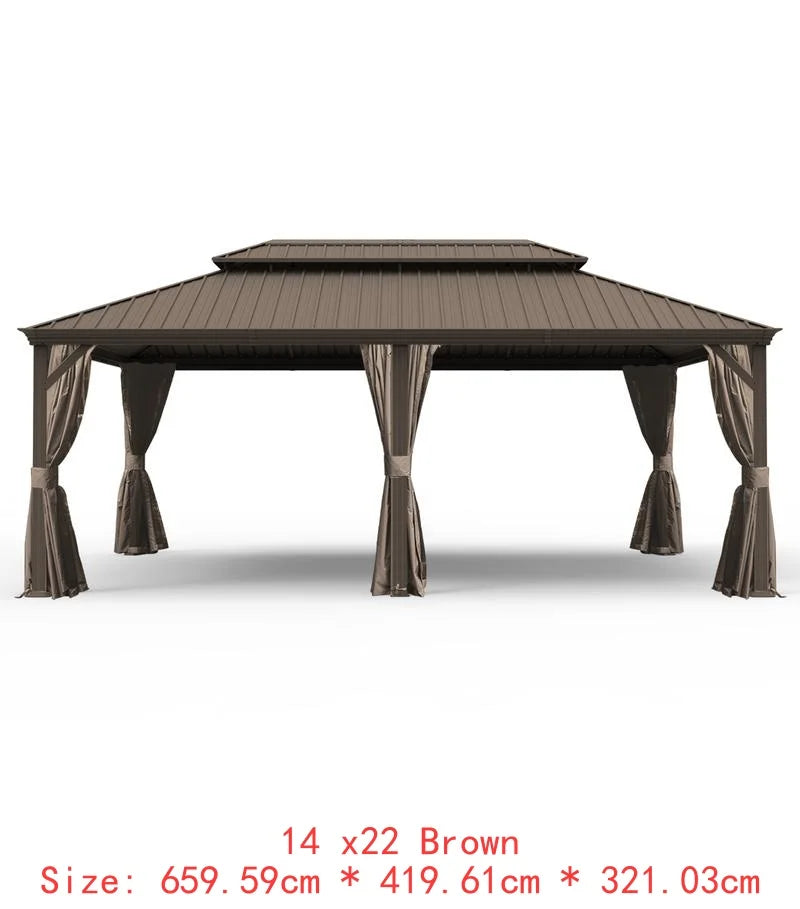 14x22 Hardtop Gazebo, Upgraded Metal Canopy with Drainage System, Dual-Layer Galvanized Steel Roof, Includes Curtains &