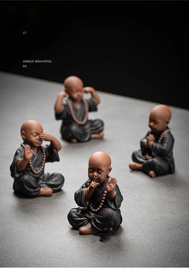 Ceramics Four Not Small Monk Statue Ceramic crafts Chinese characteristic decoration luxurious Home, Study, office accessories