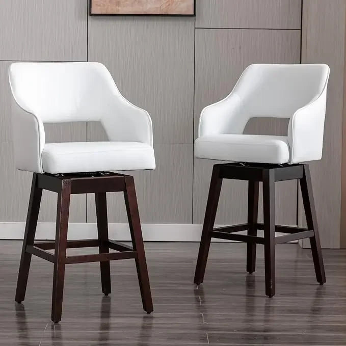 27″ Counter-Height Swivel Bar Stools – Linen Upholstered with High Back (Set of 2)