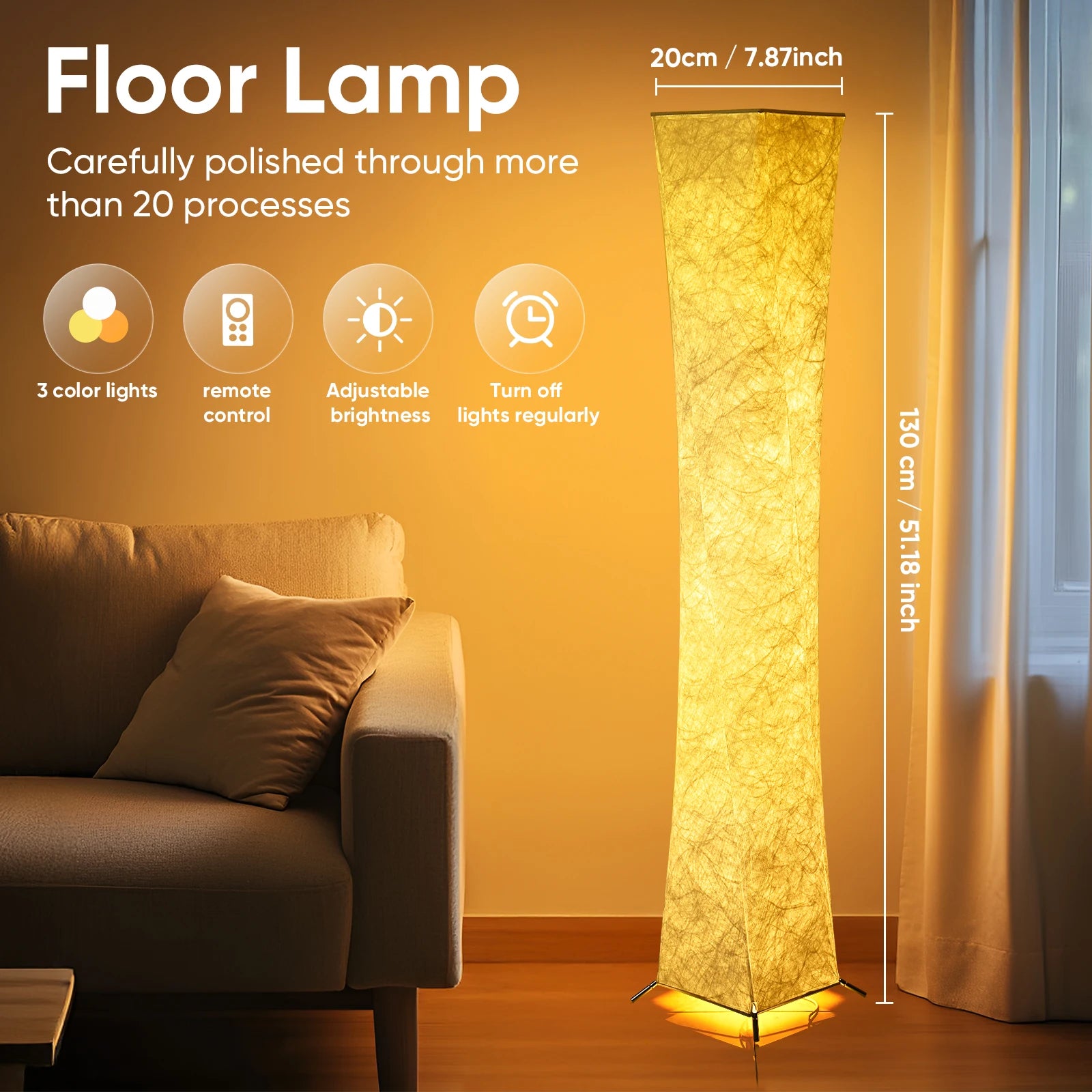 Soft Light Floor Lamp, 52" Simple Design Morden Slim Warm Light 3000K LED Tyvek Fabric Shade Standing Lamp for Living Room Bedro