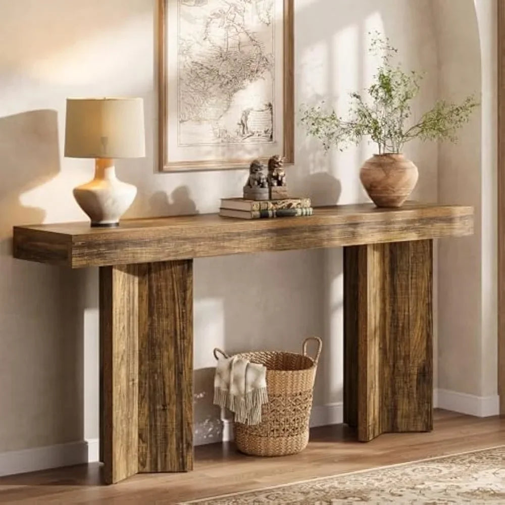 63" Console Table, Farmhouse Entryway Table, Wooden Rectangular Sofa Table Behind The Couch for Entrance, Hallway, Living Room,