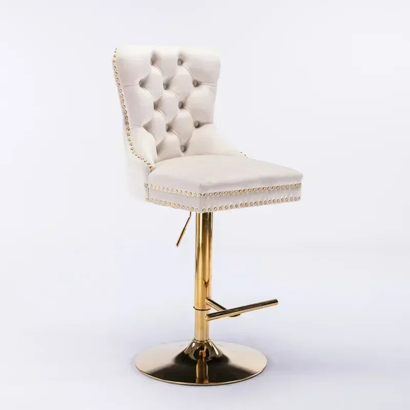 Beige Swivel Velvet Bar Stools – Adjustable Height with Tufted Back (Set of 2)