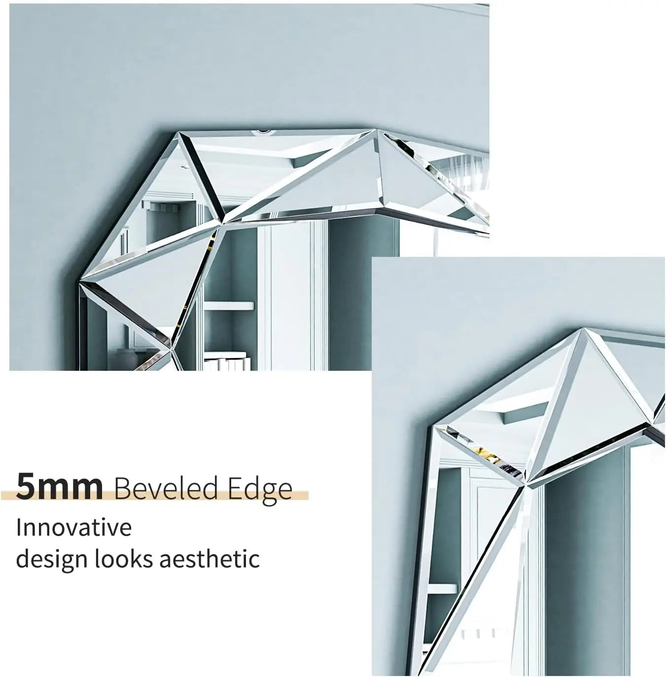 Large Wall Mirror Modern Irregular Accent Mirror Vintage Artistic Decor 100x72cm Green/Gold/Sliver f Living Room Entry Bathroom