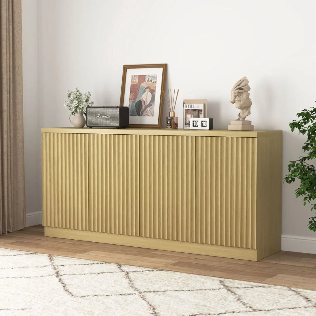 63‘’Fluted Sideboard with Storage 4 Doors & Adjustable Shelves Buffet Cabinet Large Modern Credenza Accent Console Cabinets