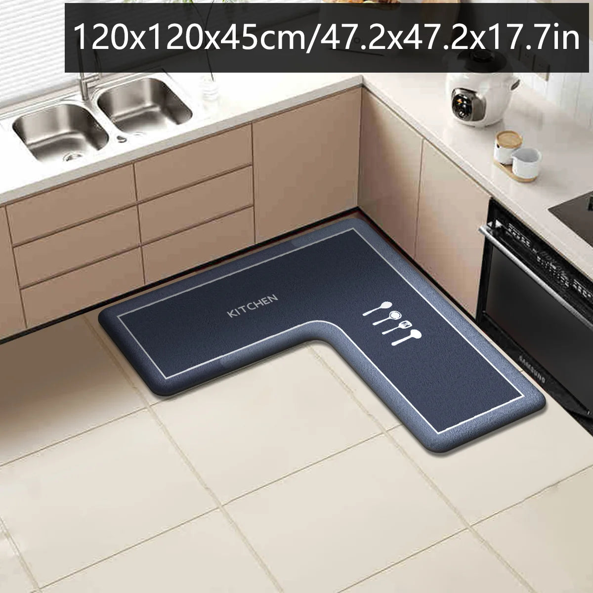 Simple kitchen floor mat L-shaped absorbent carpet restaurant non-slip foot mat home flannel anti-fall floor mat