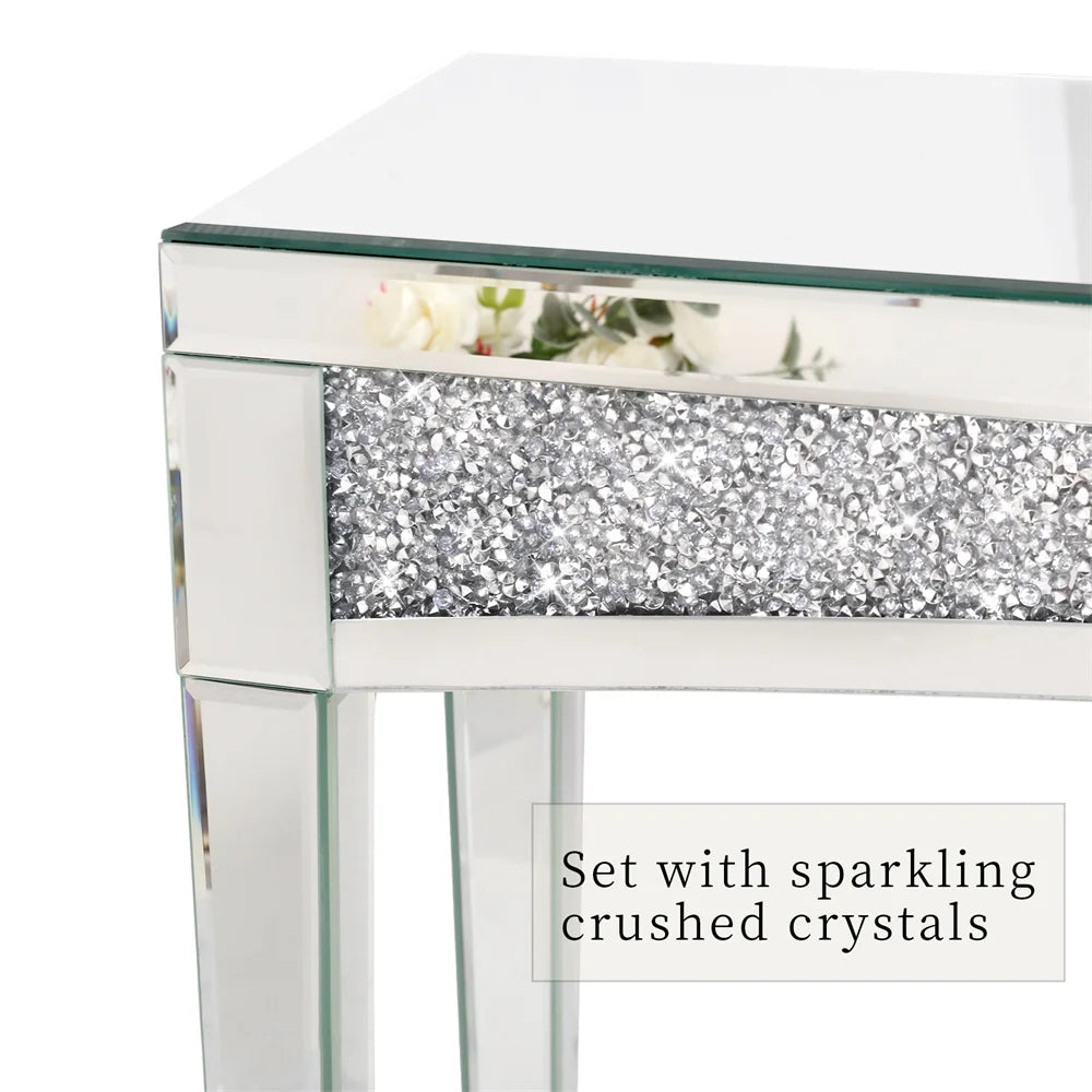 Silvered Mirrored Console Table Sparkle Crush Diamonds Entryway Table Sofa Behind Furniture