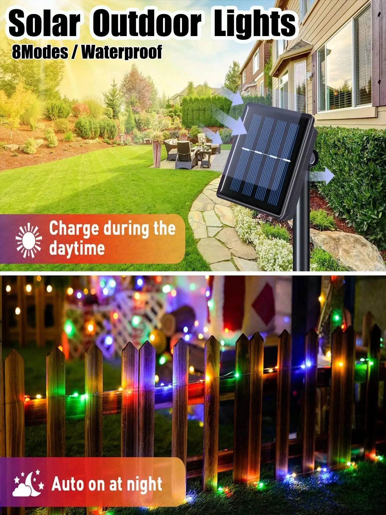 4Pcs 160ft Solar String Lights - 400Pcs Led Outdoor Fairy Lights, 8 Modes, Waterproof for Garden, Terrace, Tree Decoration - Great for Christmas, Weddings and Party (Warm Light) Ip44