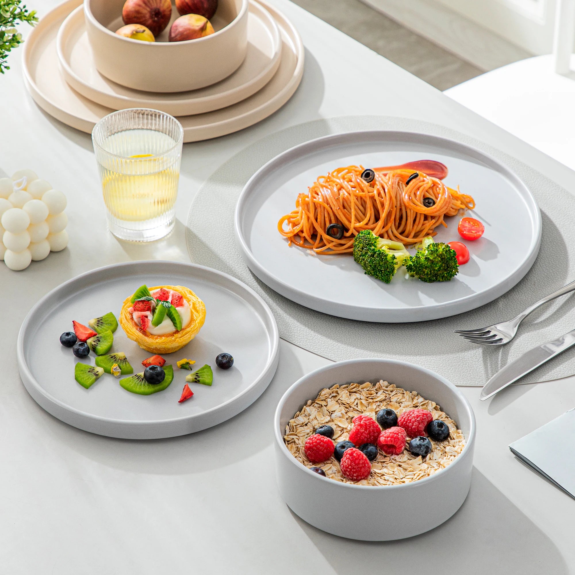 vancasso 12/24 Pcs Stoneware Dinnerware Set Mix-color Tableware Set with 4pcs Dinner Plate/Dessert Plate/Bowl For 4/8/12