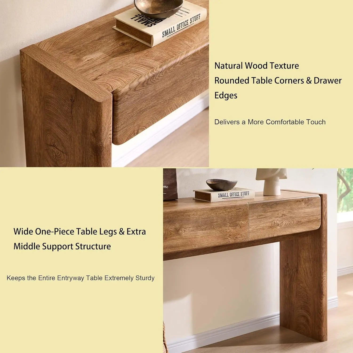 63'' Console Table with 3 Drawers, Farmhouse Entryway Table with Rounded Corners, Console Table Behind Couch for Living Room