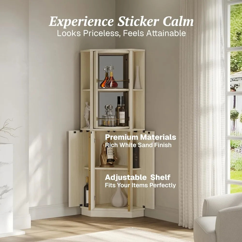 68″ Tall Farmhouse Wine Cabinet – Rotating Wine Rack Corner Bar Cabinet