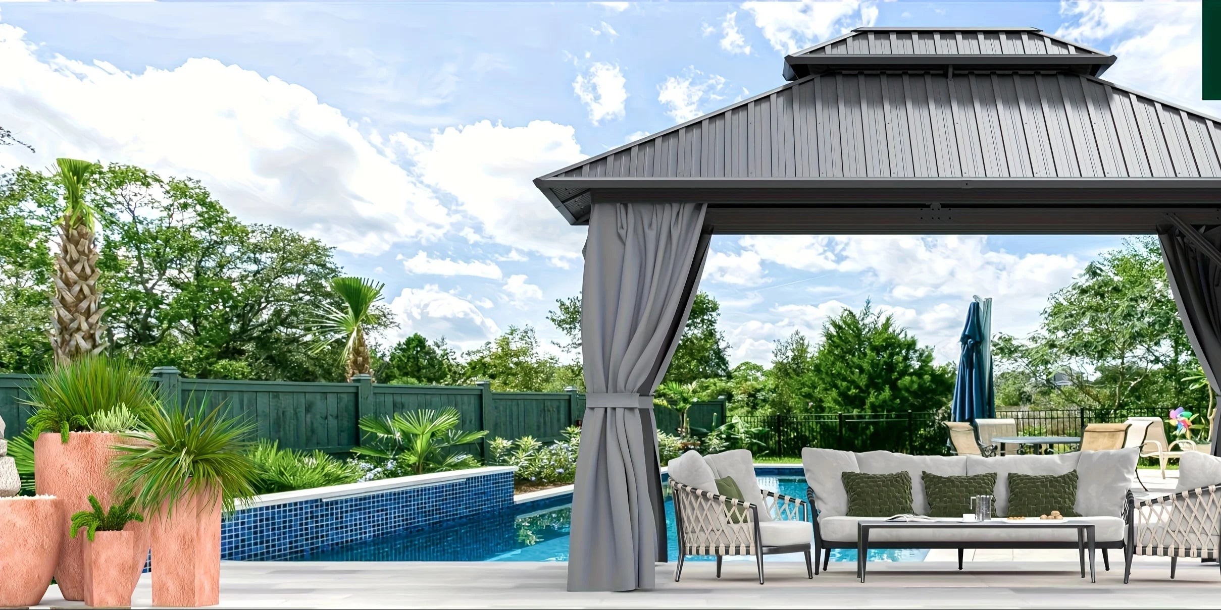 POLAR 10x12FT Hardtop Gazebo, Aluminum Frame & Galvanized Steel Roof w/ Netting Curtains All Weather Pavilion for Patio, Garden