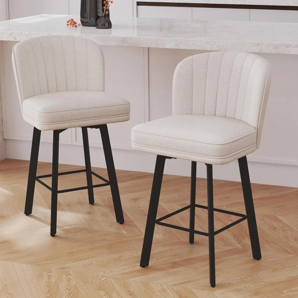 Swivel Counter-Height Bar Stools – Modern Upholstered Chairs with Back (Set of 2, Beige)