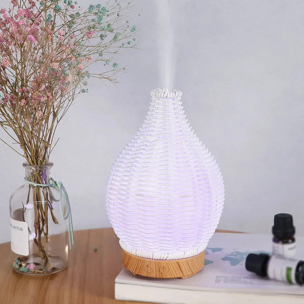 Wood Weave Vase Humidifier Aromatherapy Household Vase Air Humidifier Ultrasonic Mute Colorful Humidifier Spray Instrumen
