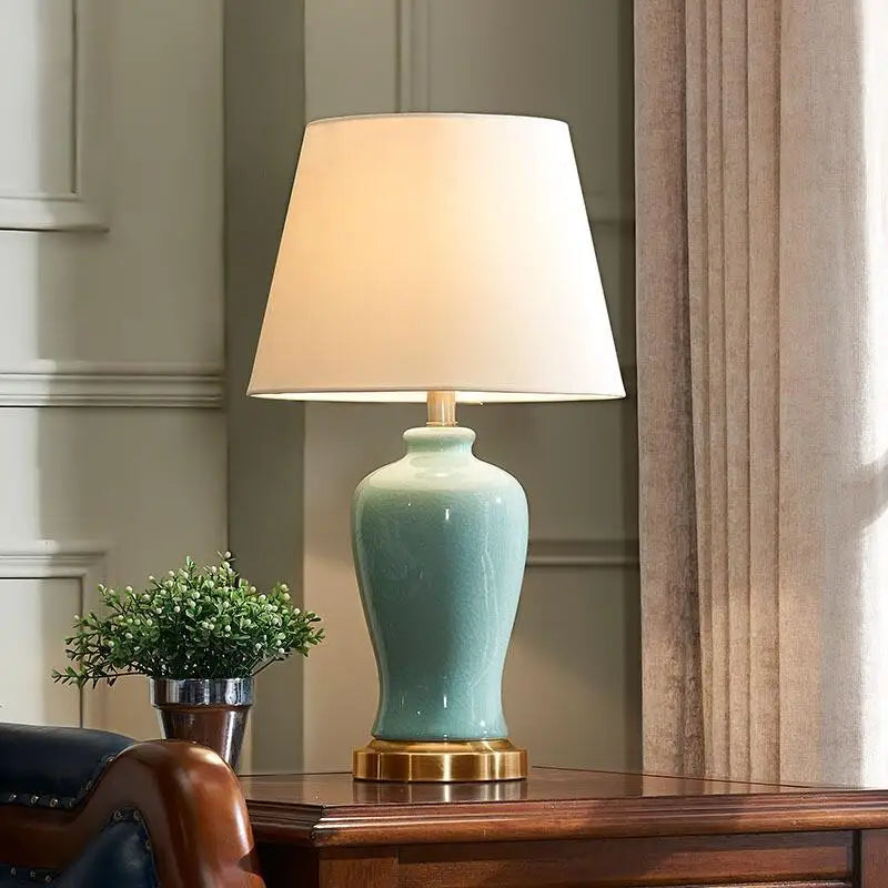 Ceramic Table Lamp Contemporary LED Green Decorative Desk Light for Home Bedside Lamp