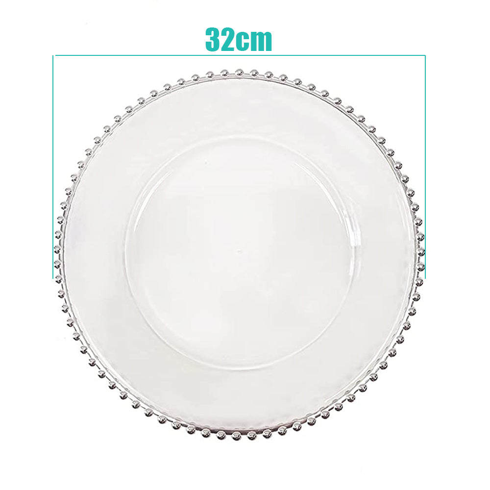 Clear Acrylic Charger Plate with Gold Beaded Rim – Decorative Dinner & Serving Plate