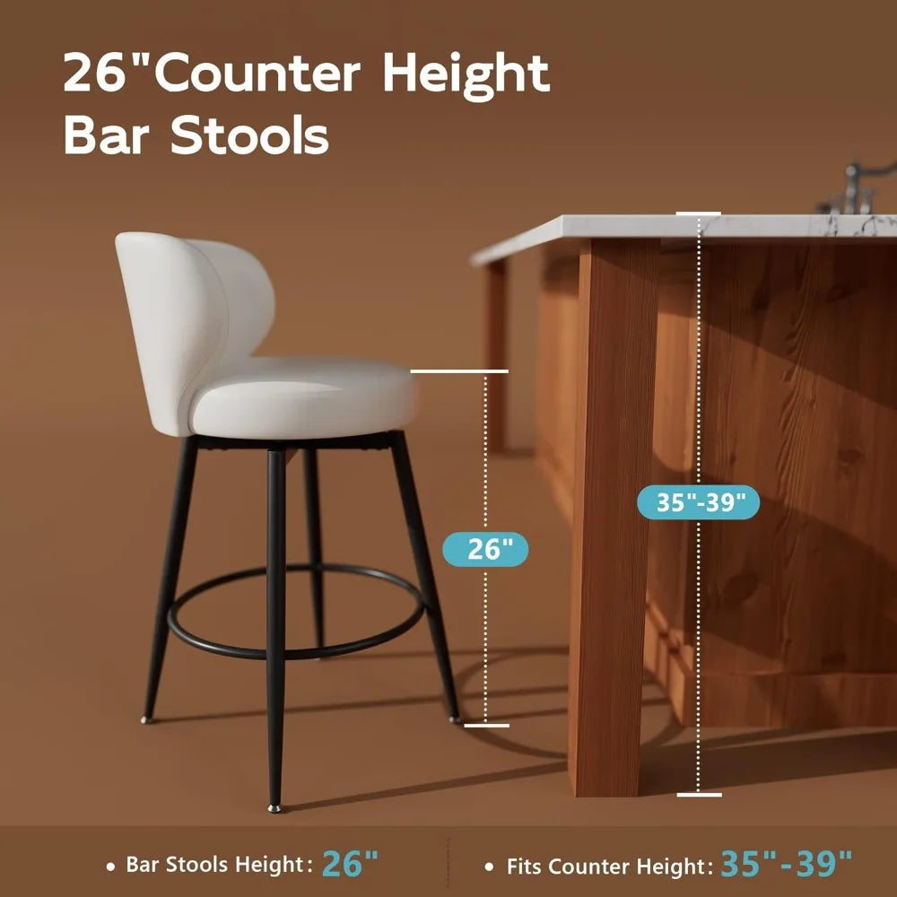 Swivel Counter-Height Bar Stools – Upholstered Leather with Back & Footrest (Set of 4)