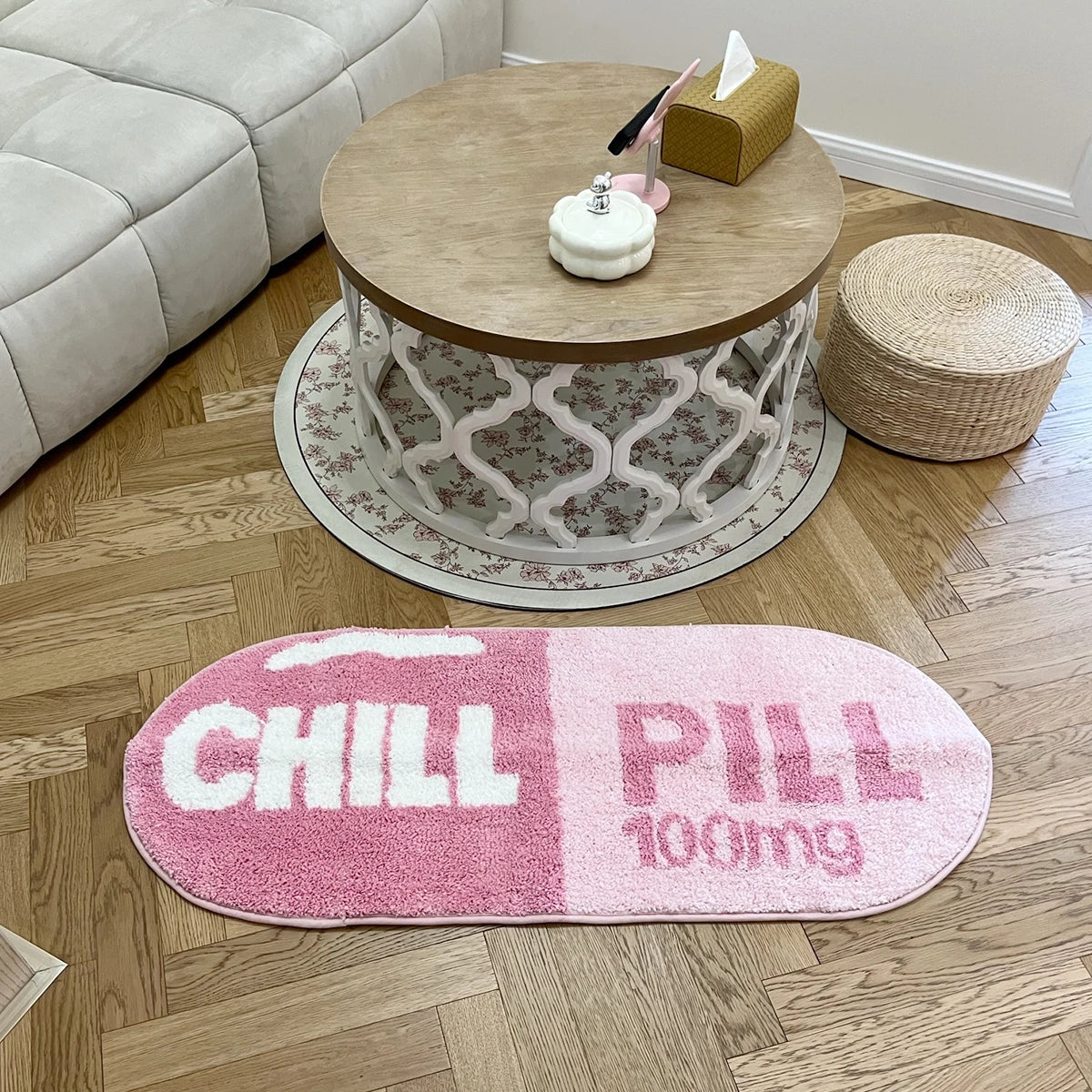 LAKEA Chill Pill Custom Rug Oval Tufted Rug Bath Mat Door Floor Mat Pink Home Decor Carpet Camping Mat Waterproof  Anti-Slip