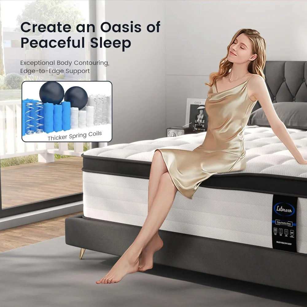 Hybrid Queen Mattress, 12-Inch Medium Firm, Memory Foam and Pocketed Coil Support, Edge Reinforcement