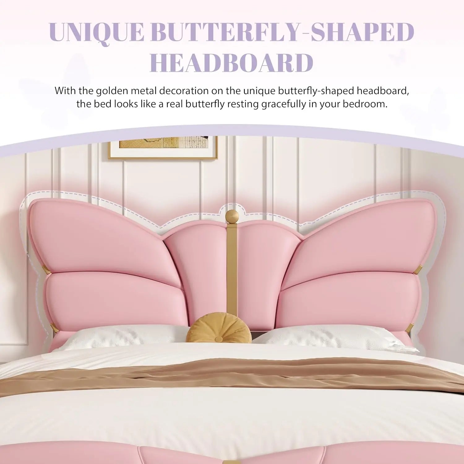 Faux Leather Platform Bed Frame – Butterfly-Shaped Headboard & Footboard (800 lb Support)
