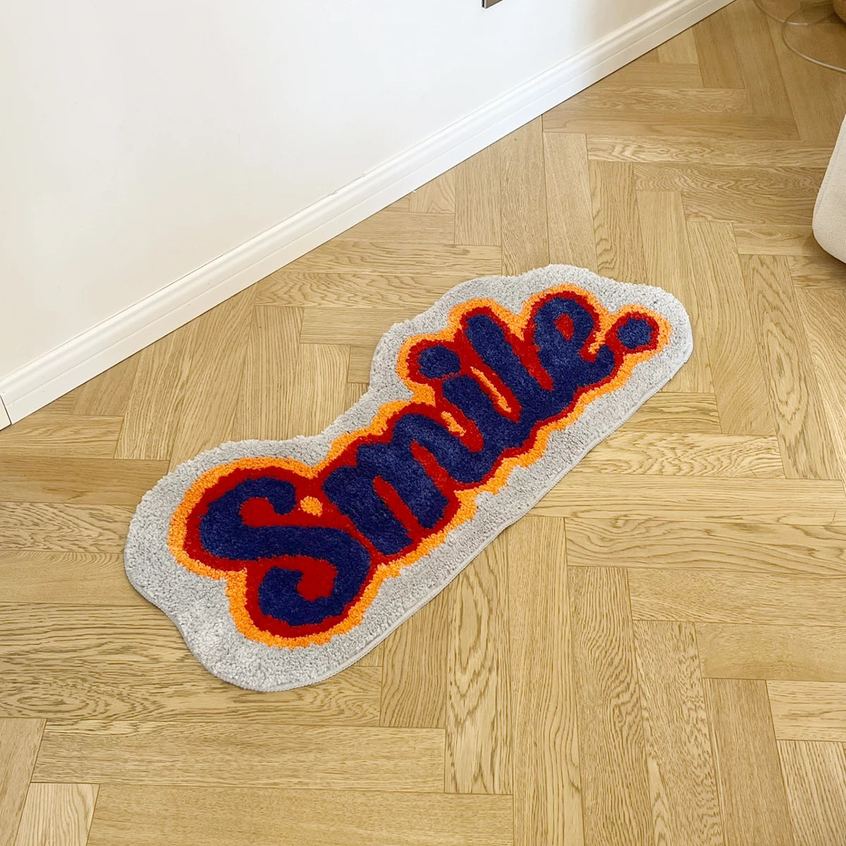 Letter Element Smile Flocking Rug Soft Plushy Clouds Mat Carpet Bathroom Floor Pad Bedroom Doormat Aesthetic Home Room Winter