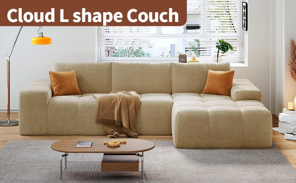 Modern L-Shaped Sectional Sofa, Modular Living Room Couch, Blue Fabric Upholstery, Contemporary Design for Home, Office (